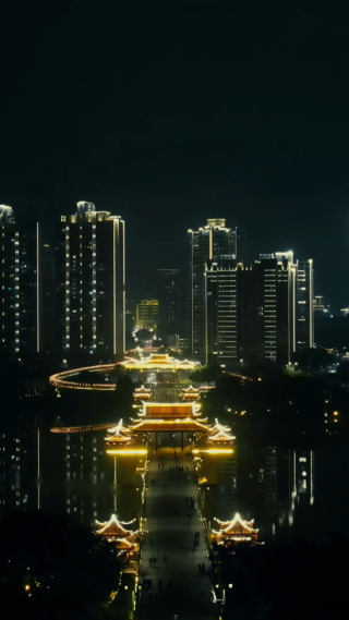 城市航拍福建漳州夜景竖屏