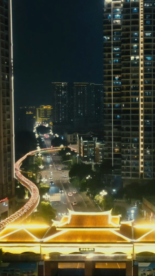 城市航拍福建漳州夜景竖屏