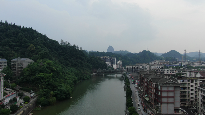 城市航拍贵州苗族风雨桥