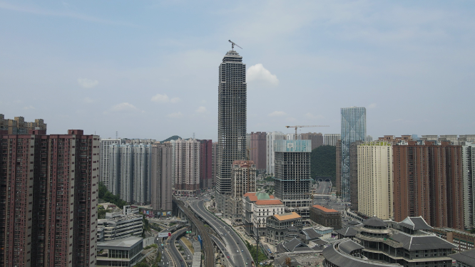 城市航拍贵阳花果园双子塔地表