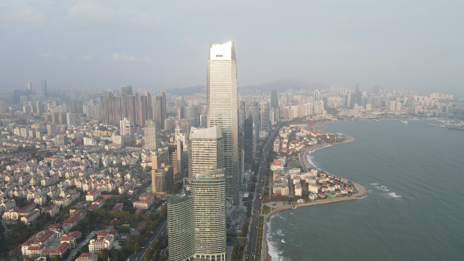 城市航拍青岛海天中心CBD商务建筑