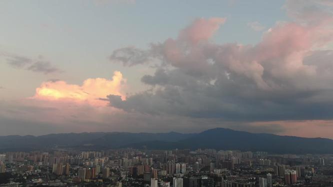 夕阳晚霞火烧云自然风景航拍