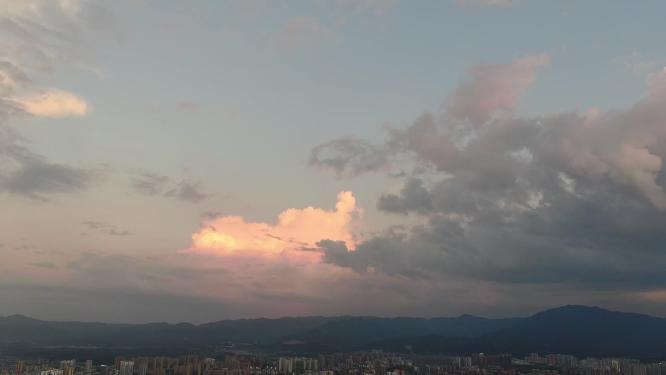 夕阳晚霞火烧云自然风景航拍