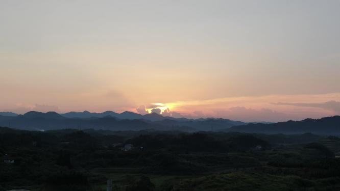 夕阳晚霞火烧云自然风景航拍