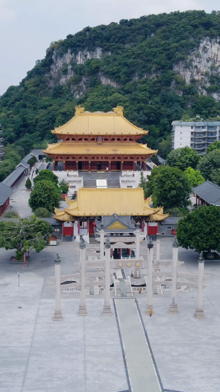 广西柳州文庙城市风光竖屏航拍