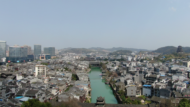 旅游景区4K航拍湖南乾州古城4A景区