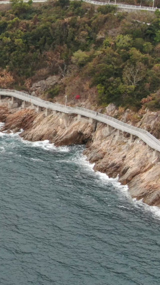 旅游景区深圳大梅沙海滨步道竖屏航拍