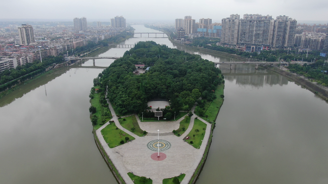 旅游景区湖南湘乡市碧洲公园航拍