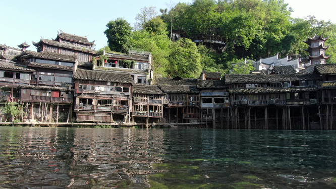 旅游景区湖南湘西凤凰古城航拍
