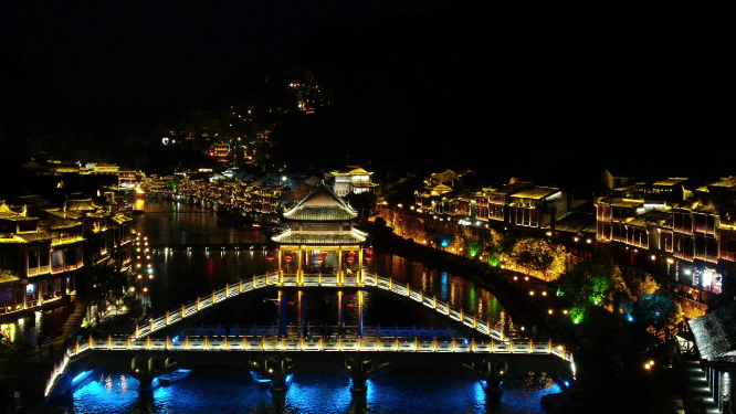 旅游景区湖南湘西凤凰古城航拍