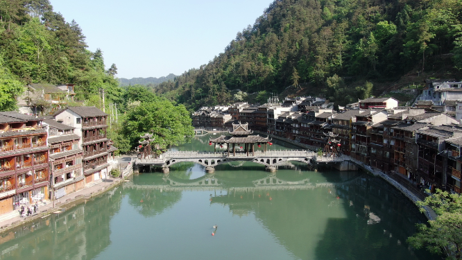旅游景区湖南湘西凤凰古城航拍