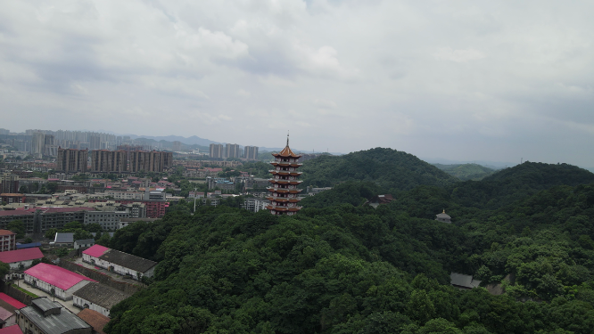 旅游景区湖南益阳古塔航拍