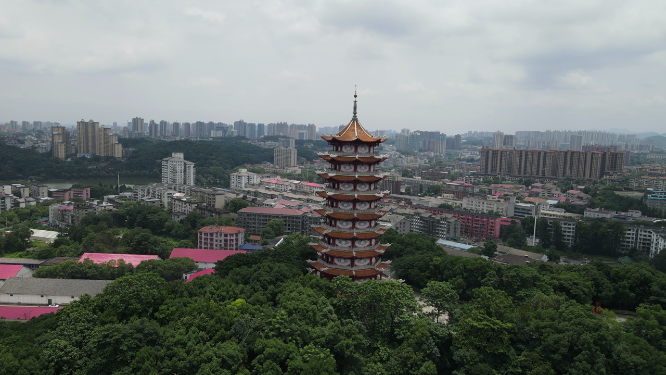 旅游景区湖南益阳古塔航拍