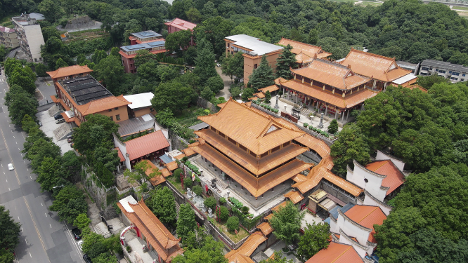 旅游景区湖南益阳白鹿寺历史文化古建筑航拍