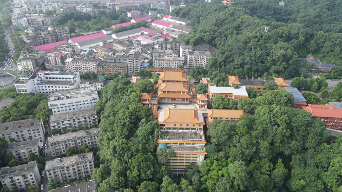 旅游景区湖南益阳白鹿寺历史文化古建筑航拍