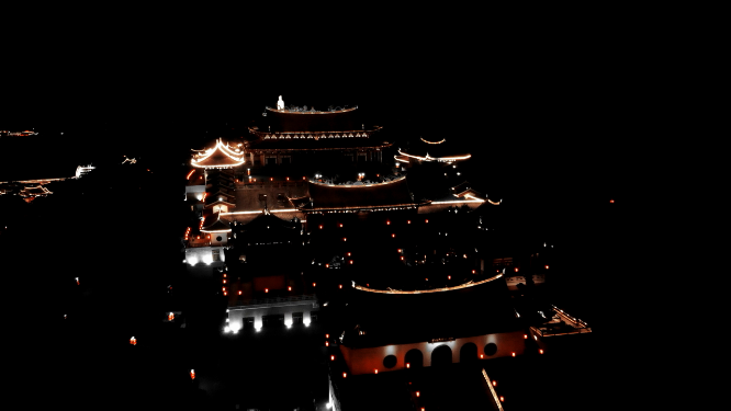 旅游景区航拍福建湄洲岛5A景区妈祖庙夜景多镜头