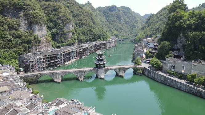 旅游景区贵州镇远古镇5A景区航拍 