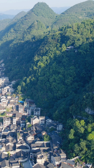 旅游景区贵州镇远古镇竖屏航拍