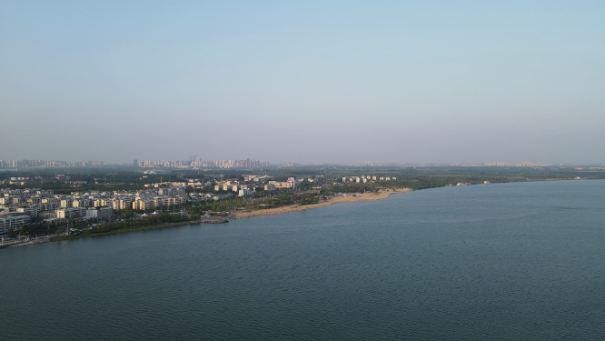 湖北襄阳汉江城市风光航拍