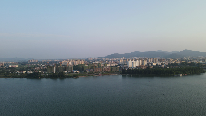 湖北襄阳汉江城市风光航拍