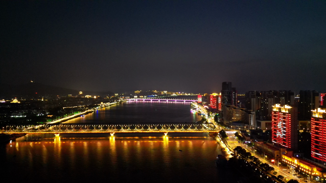 湖北襄阳汉江大桥夜景灯光