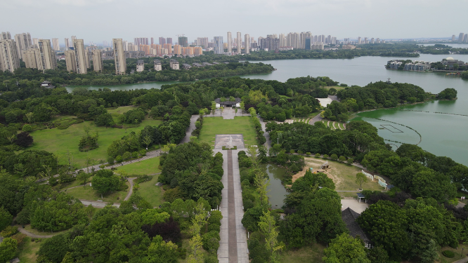 湖北黄冈遗爱湖公园-苏东坡纪念馆航拍