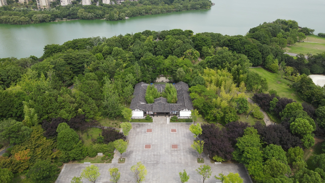 湖北黄冈遗爱湖公园-苏东坡纪念馆航拍