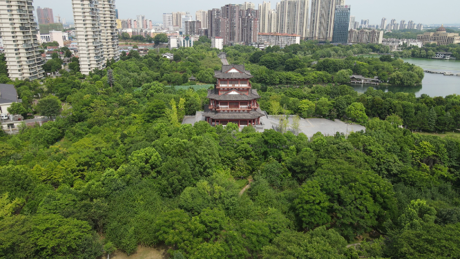 湖北黄冈遗爱湖4A景区航拍