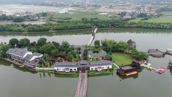 湖南湘潭湘乡市东山岛茅浒水乡4A景区航拍