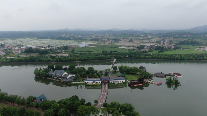 湖南湘潭湘乡市东山岛茅浒水乡4A景区航拍