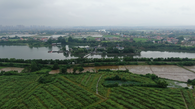 湖南湘潭湘乡市东山岛茅浒水乡4A景区航拍