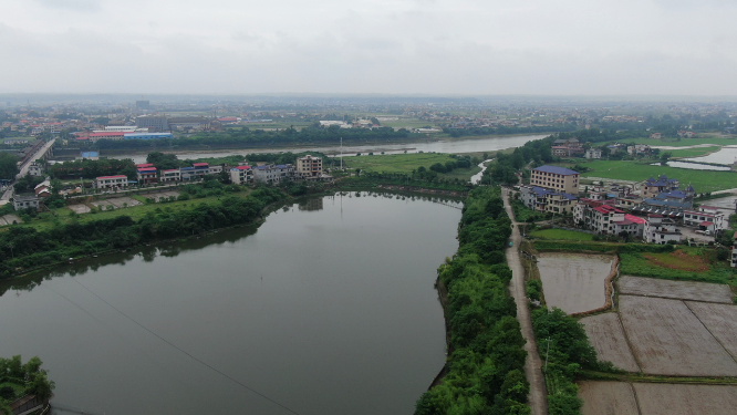 湖南湘潭湘乡市东山岛茅浒水乡4A景区航拍