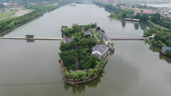 湖南湘潭湘乡市东山岛茅浒水乡4A景区航拍