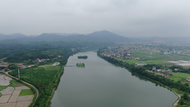 湖南湘潭湘乡市东山岛茅浒水乡4A景区航拍