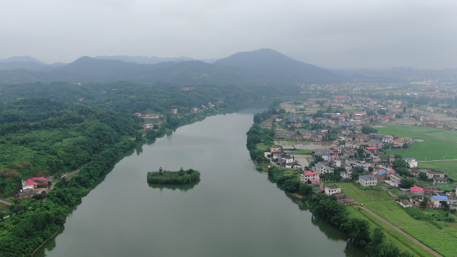 湖南湘潭湘乡市东山岛茅浒水乡4A景区航拍