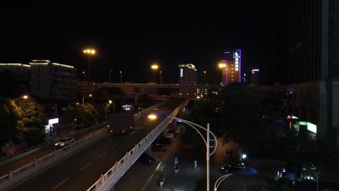 湖南长沙城市夜景交通航拍