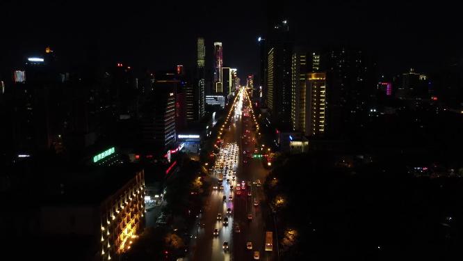 湖南长沙城市夜景交通航拍