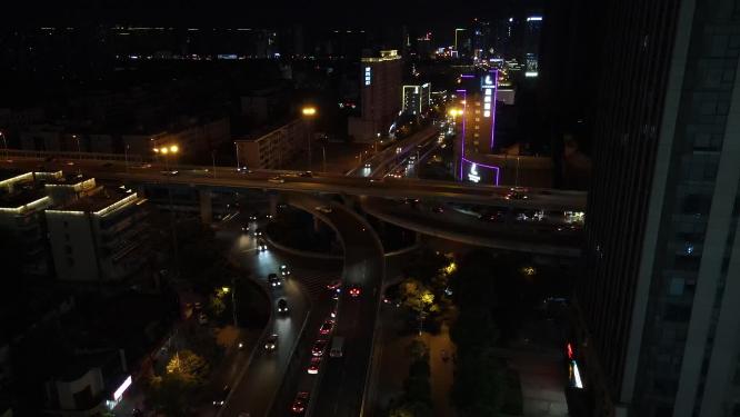 湖南长沙城市夜景交通航拍