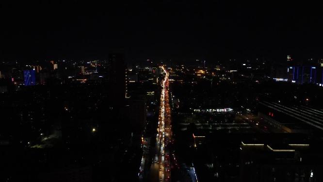 湖南长沙城市夜景交通航拍