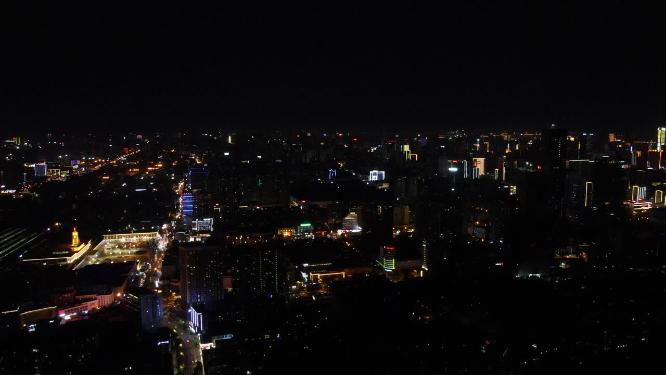 湖南长沙城市夜景交通航拍