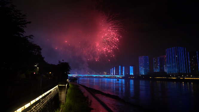 福州城市夜景烟花灯光
