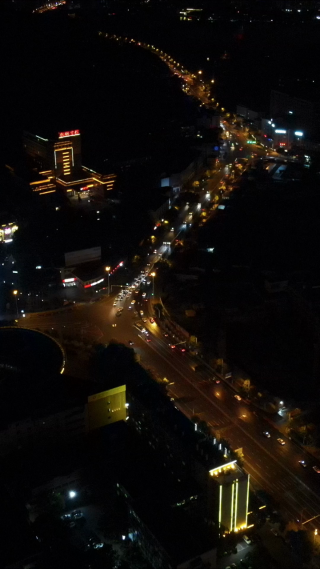 福建漳州城市夜景交通航拍
