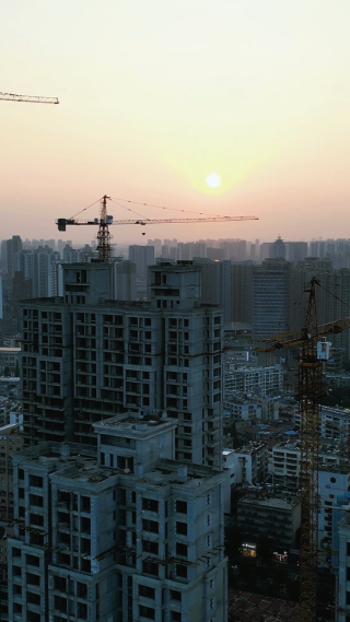 航拍城市日落晚霞湖北襄阳竖屏