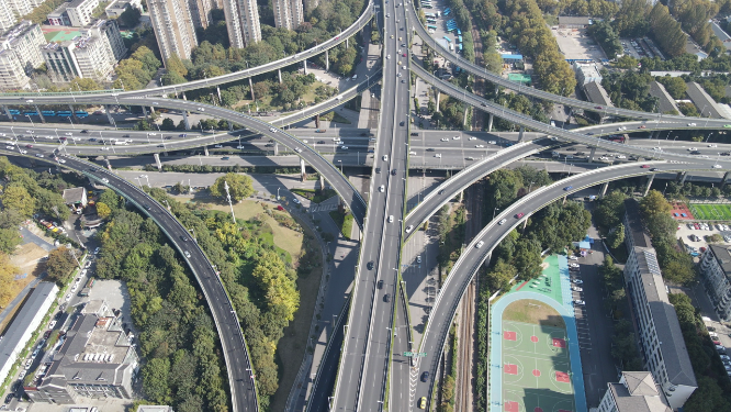 航拍城市立交桥南京双桥门高架桥