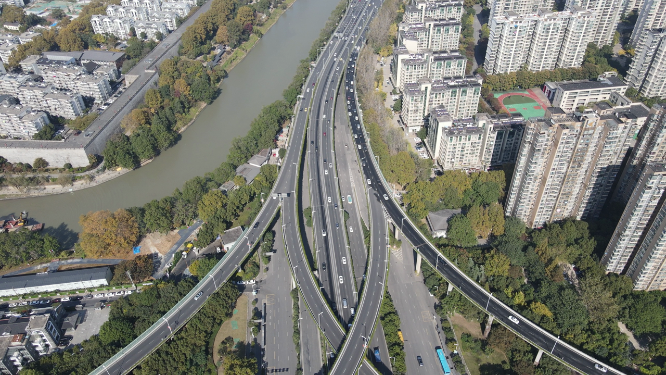 航拍城市立交桥南京双桥门高架桥