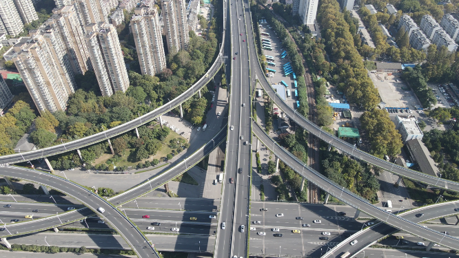 航拍城市立交桥南京双桥门高架桥