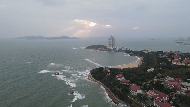 航拍大海风光山东青岛