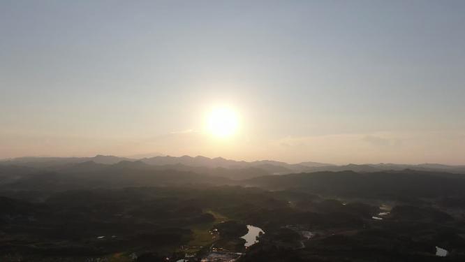 航拍大自然山川河流日落晚霞