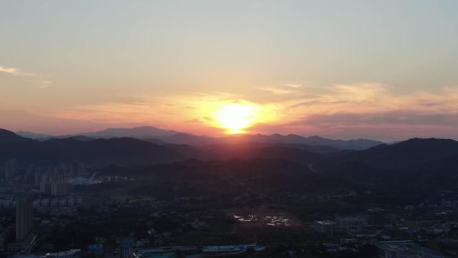 航拍大自然日落晚霞夕阳火烧云