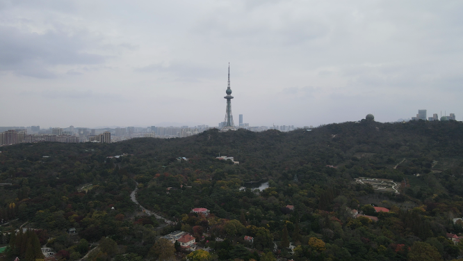 航拍山东青岛中山公园电视塔